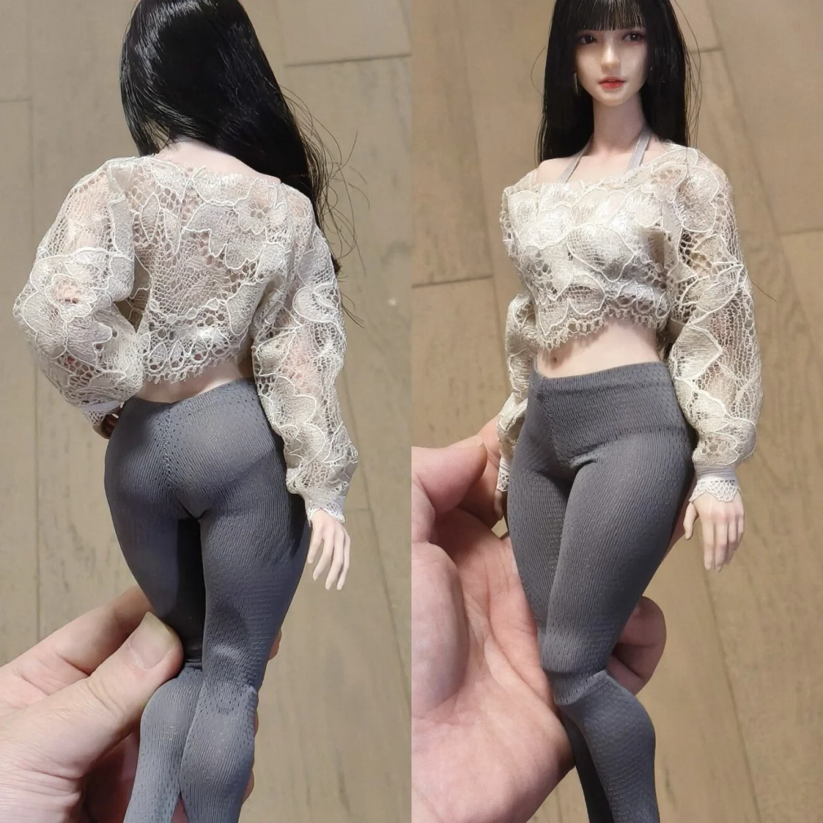 

【Clothing Only】1/6 Scale Sweet Lace Butterfly Top Tight Yoga Pants Set Fit 12inch Female Soldier Action Figure Body