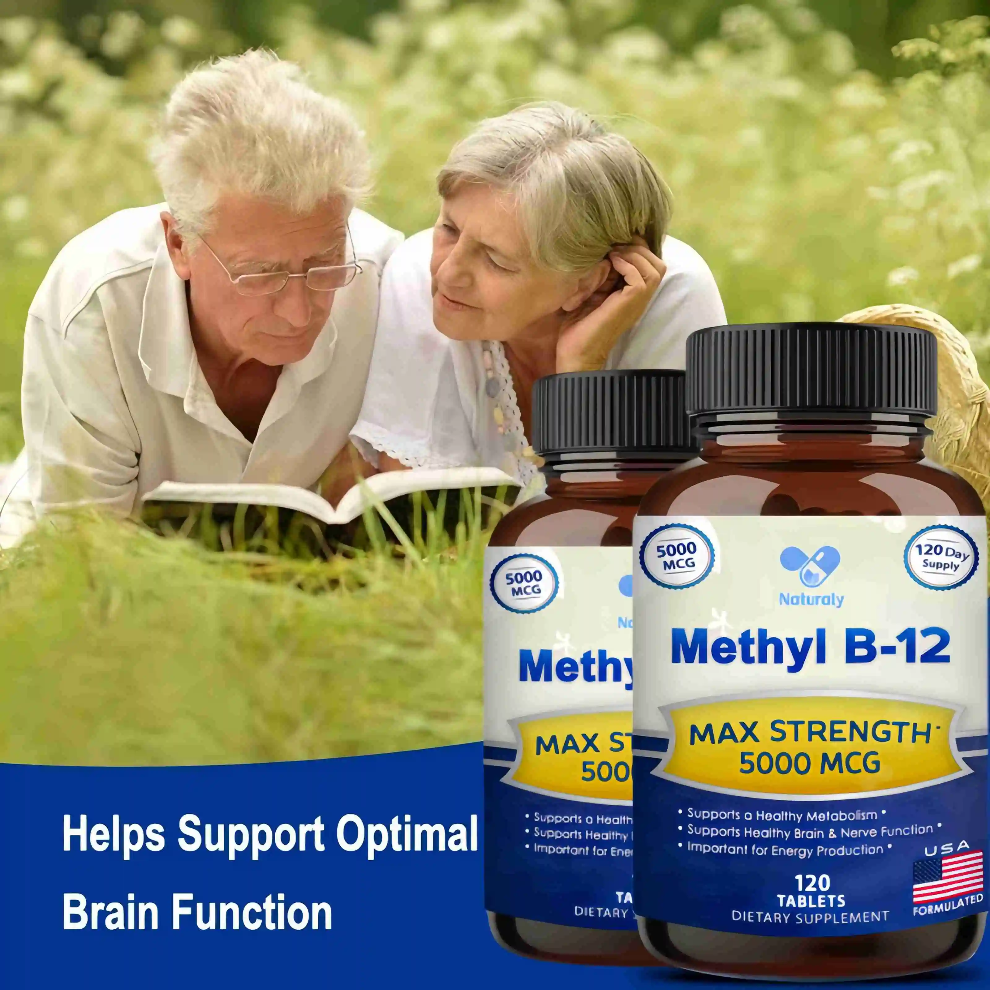 Vitamin B12 - 5000 MCG Supplement -Benefits Brain & Heart Function, Supports Memory, Learning, Helps Boost Natural Energy