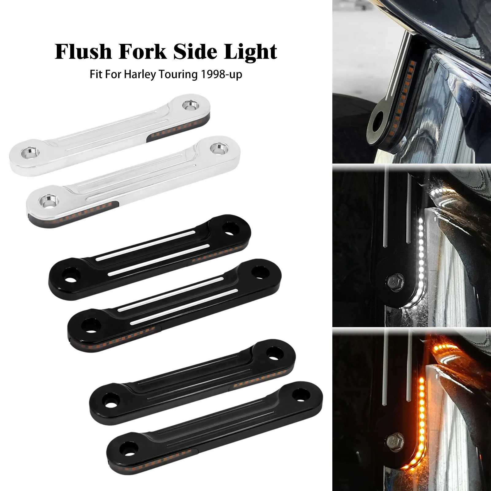 

Motorcycle LED Front Flush Fork Turn Signals Light Brackets Black For Harley Touring Road King Street Glide CVO FLHT 1998-2024