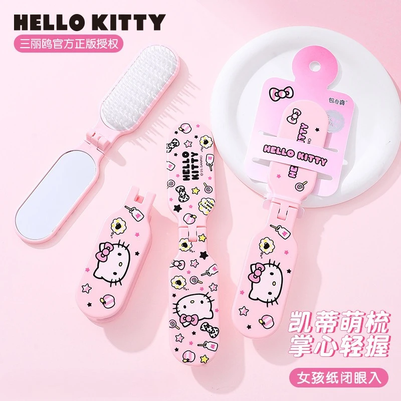 

Hello Kitty Pink Apple Cushion Comb Portable Mirror Folding Hairbrush Cute Mini Small and exquisite gift for girls