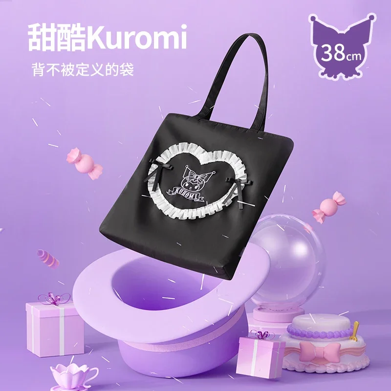 In Stock Miniso Sanrio Series Kuromi Lace Shopping Bag Cool Sweet Nylon Fashion Diablo Gift