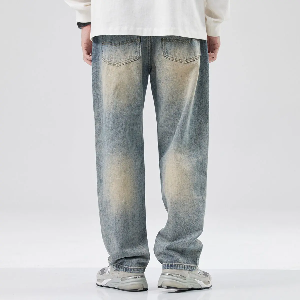 Dyed and washed Distress straight jeans for men's spring American retro trendy loose oversized pants men jeans  fall guys