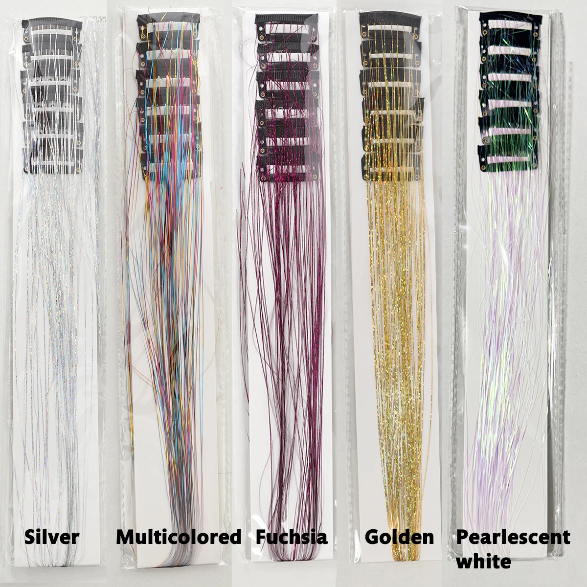 12 قطعة/مجموعة من وصلات الشعر الاصطناعية بمشبك حريري ذهبي، ألوان ملونة، شطبة في شعر مستعار من الألياف المميزة