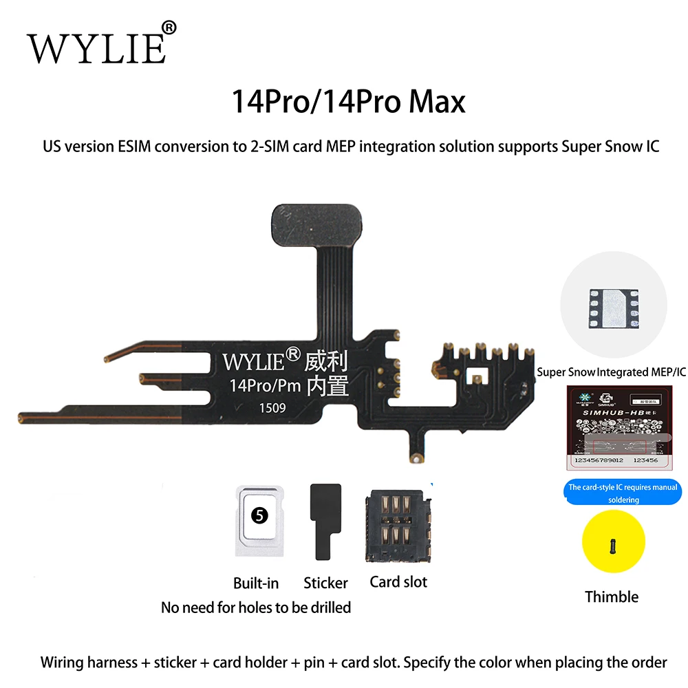 Kabel Flex Wylie z wbudowaną tacką na kartę Esim do SIM, podwójny, do iPhone 17 16 15 14 Pro Max, z obsługą integracji MEP i Super Snow IC — zdjęcie produktu 5