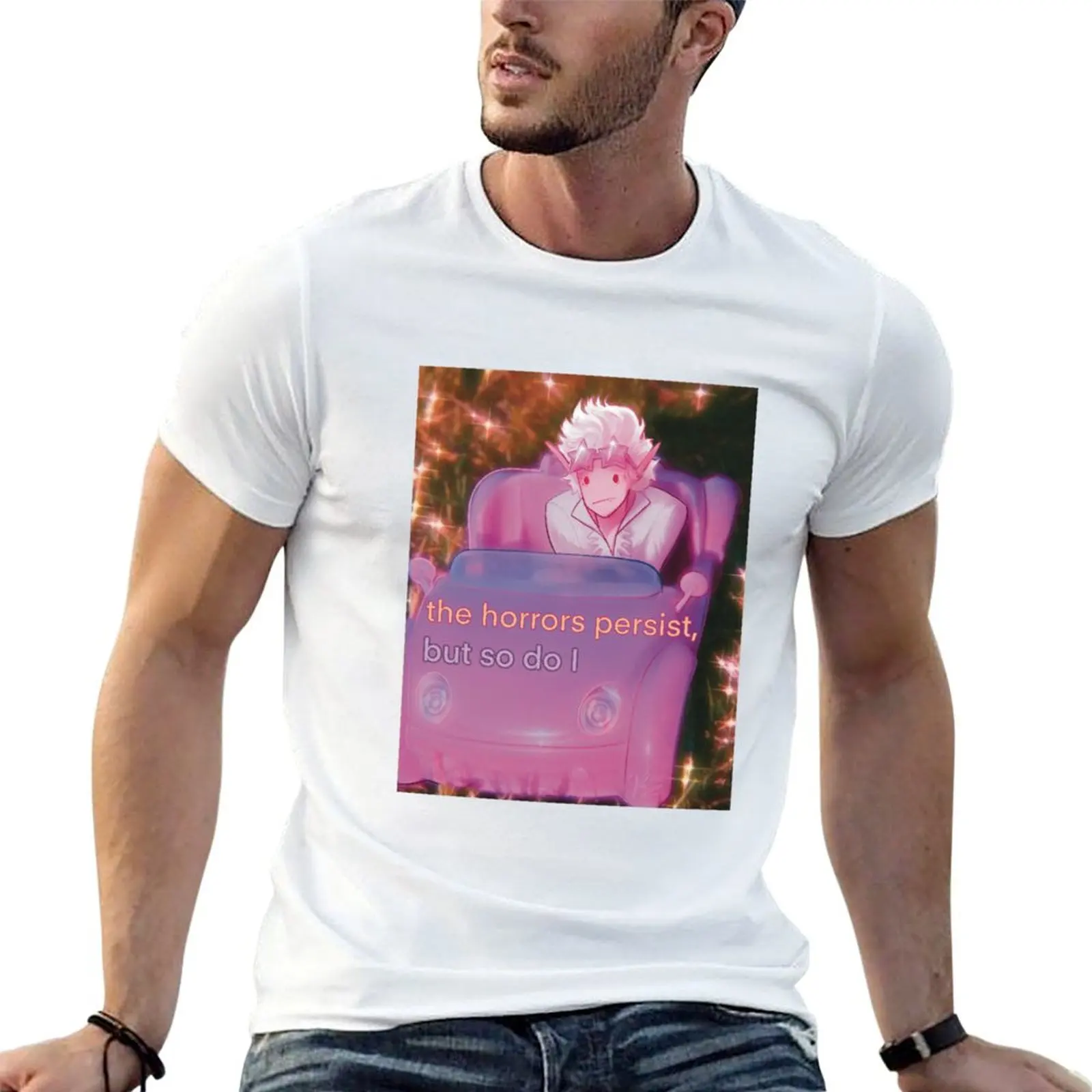 T-shirt Horrors Persist Meme en coton doux anti-rétrécissement