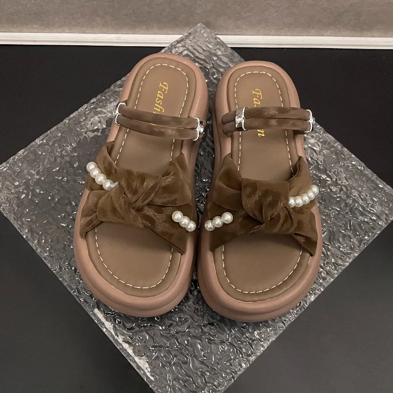 

Bead Platform Slippers Women Flats Sandals Shoes Casual Flip Flops Summer 2025 New Fad Open Toe Comfort Sandalias Mujer Slides