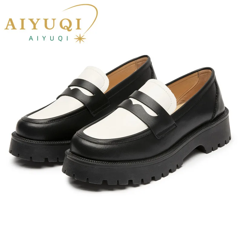 AIYUQI Ladies Loafers Genuine Leather British Style Platform Women\'s Shoes Large Size Fashion Girls Spring Shoes