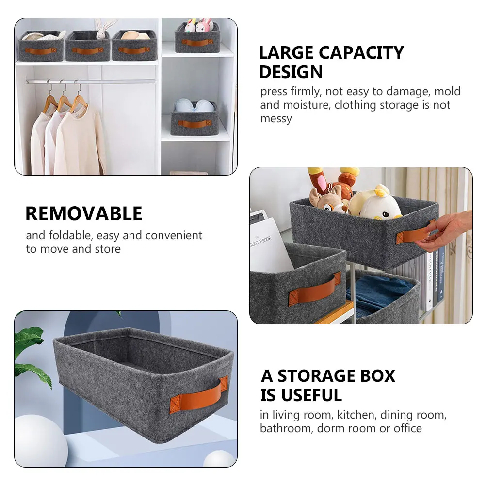 

1 pc Felt Storage Baskets Foldable Large Capacity Clothes Organizer Rectangular Holder For Home Office Bedroom Desktop