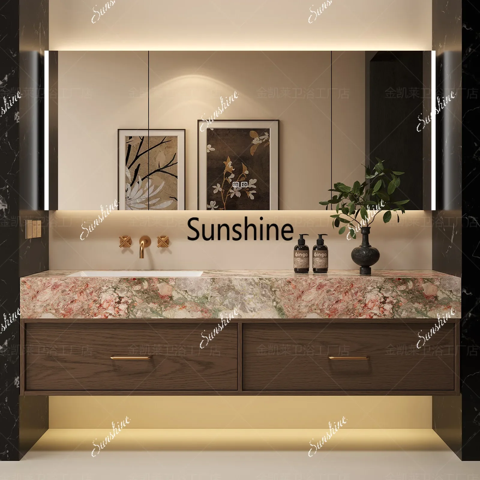 Painted bathroom cabinet, rock slab seamless ceramic basin, bathroom washstand combinationTJ