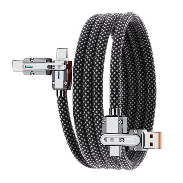 

100W PD27W Four-in-One Fast Charging Data Cable 3A IOS Compatible with Nylon Jacket for Mobile Phone