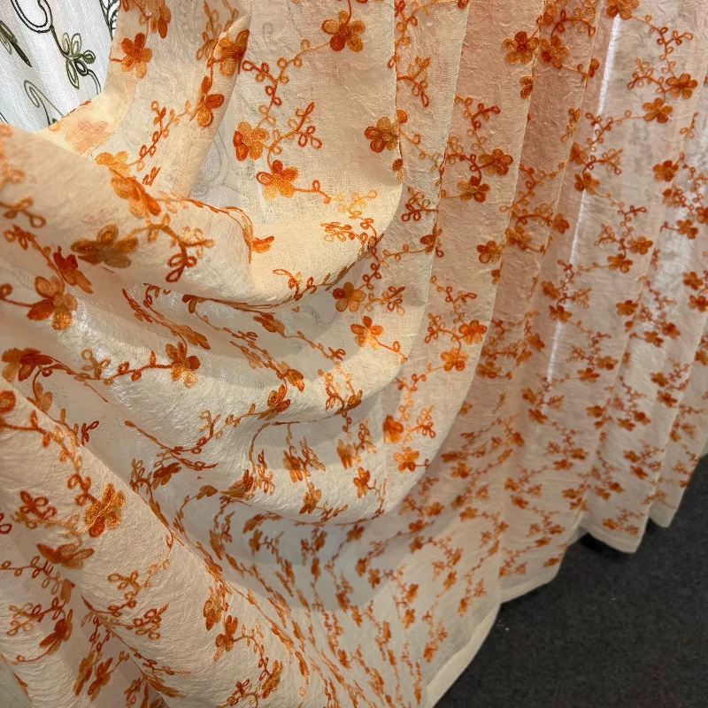 New Vintage Floral Lines Woven Cotton and Linen Window Screen Curtains for Living Room Bedroom French Window Customized Products