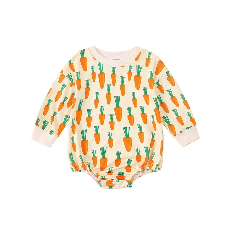 Baby Easter Casual Romper Infant Long Sleeve Carrot Bunny Print Sweatshirt Romper