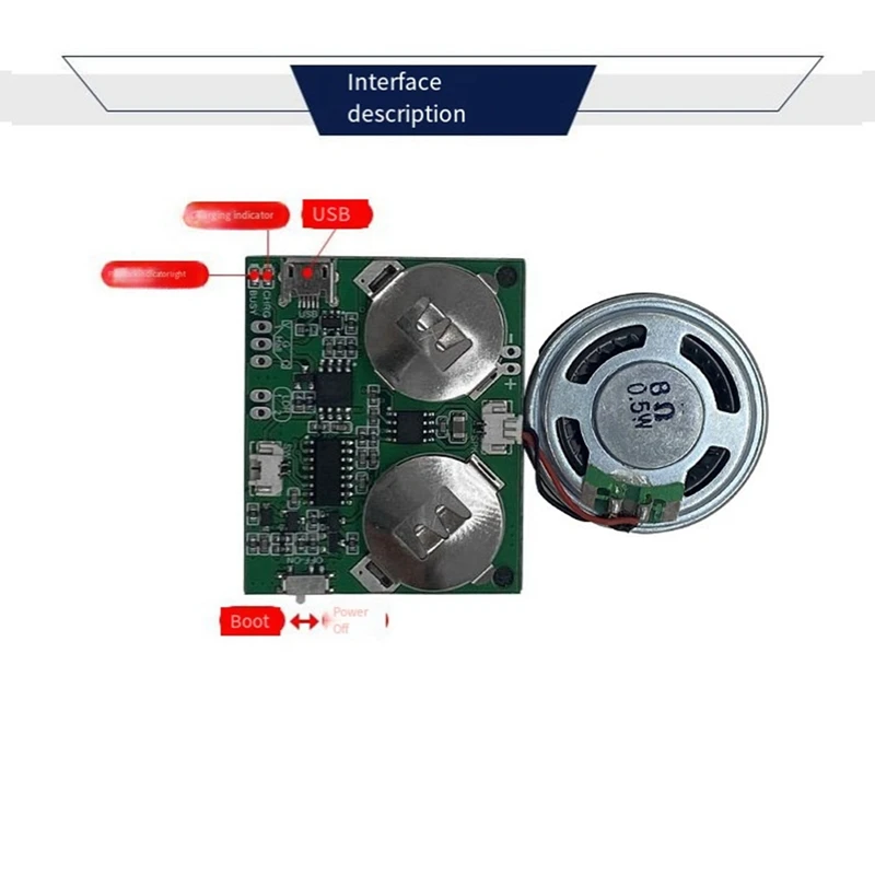 Módulo de som gravável, controle de botão, chip de som, 8m, mp3, wav, reprodutor de voz, placa programável com alto-falante para diy