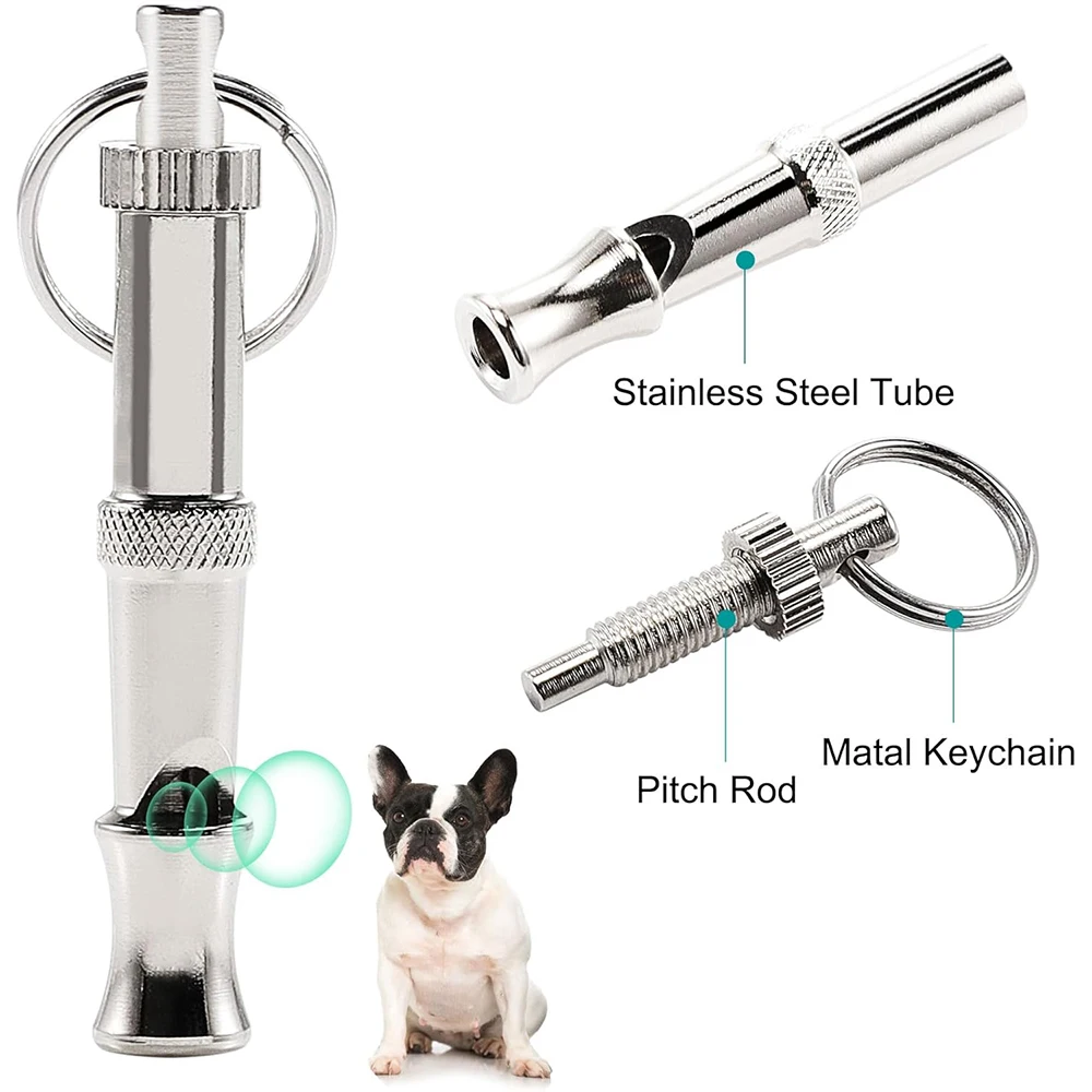 2Pcs Pet Supplies Adjustable Ultrasonic Dog Whistle Portable Treble Frequency Stainless Steel Pet Professional Training Whistle