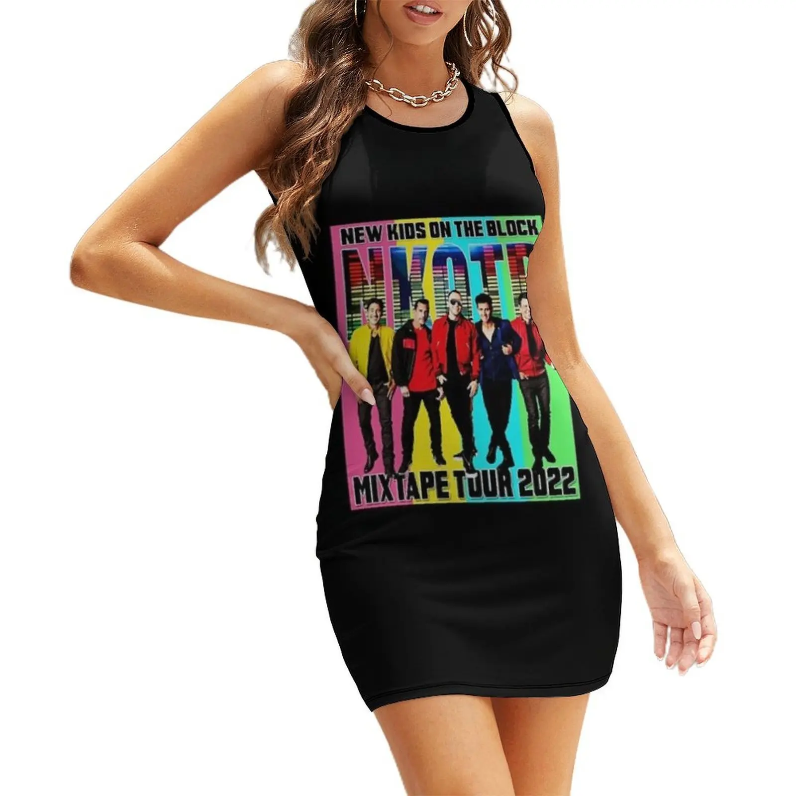 NKOTB MIXTAPE جولة الصيف 2022 تي شيرت أساسي بدون أكمام فستان الشمس ملابس نسائية فساتين نسائية صيفية