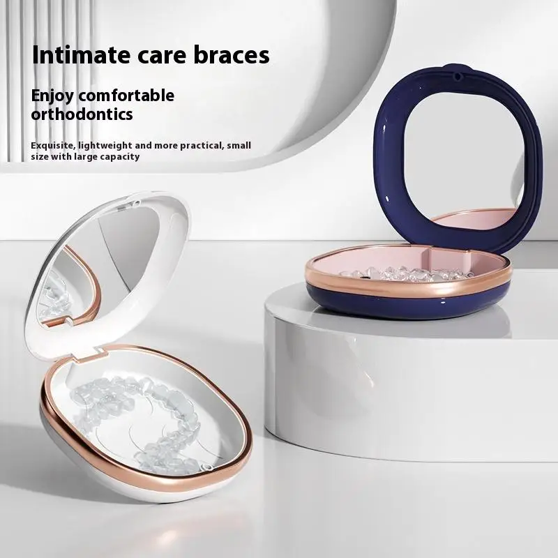 1 Pcs Braces Case With Mirror Dental Retainer Box Case Magnetic Aligner Mouth Guard Container For Teeth Travel False Denture Box