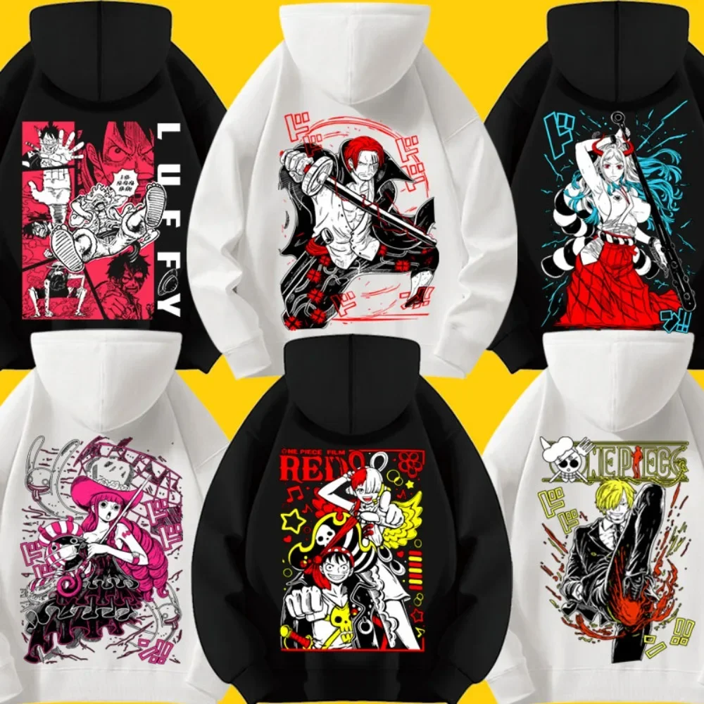 

One Piece Anime-related Multi-color Hooded Sweatshirts for Loose Autumn and Winter, Japanese-style for Girls, Boys and Children