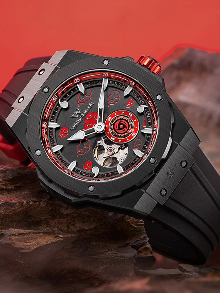 ساعة WM ساعات ميكانيكية أوتوماتيكية للرجال من الفولاذ المقاوم للصدأ مقاومة للماء إصدار محدود من سلسلة ساعات ناروتو سيري ويلي ميرك