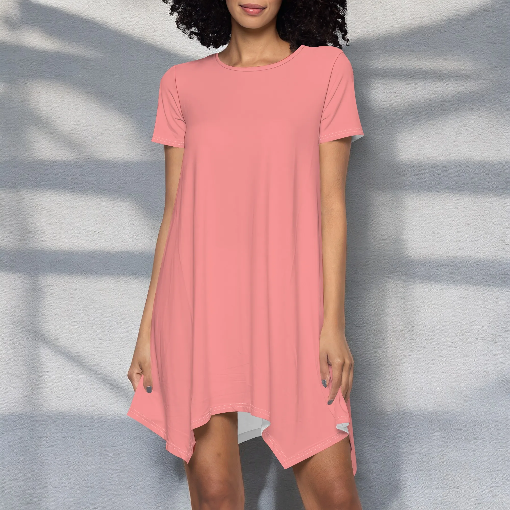 Camicia altalena ampia da donna Tunica casual con leggings T-shirt a maniche corte girocollo tinta unita Abito ampio