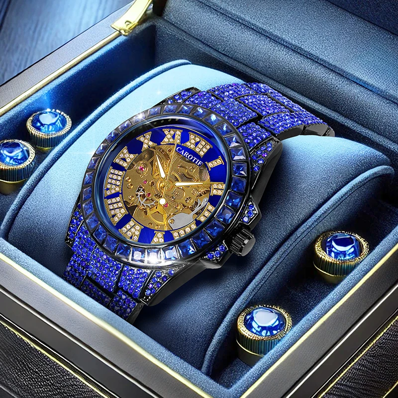 A Stylish and Casual Gypsophila Tourbillon Automatic Mechanical Watch for Men with Blue Steel Straps