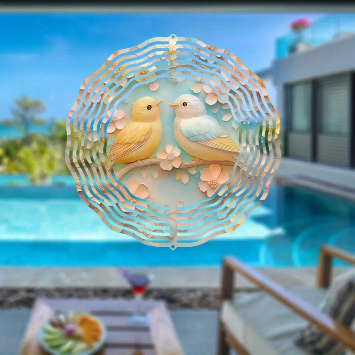 Campana de viento de metal con colibrí vibrante de 10 pulgadas (diseño giratorio) |   Decoración de jardín al aire libre |   Regalo de Halloween y Navidad