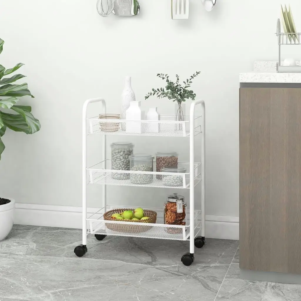 White 3-Tier Kitchen Trolley - Stylish Iron Cart 46x26x64 cm for Home & Dining