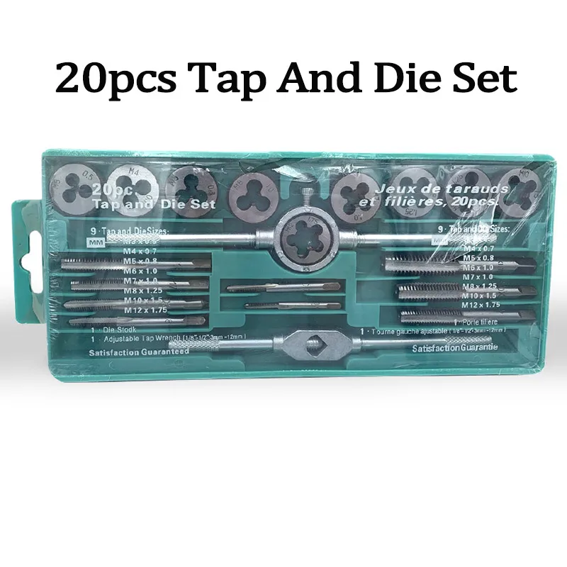 20pcs/12pcs High Quality Tap And Die Set Thread Tap And Dies Adjustable Tap Wrench 1/8-1/2 3mm-12mm Screw Tap Hand Tool Set