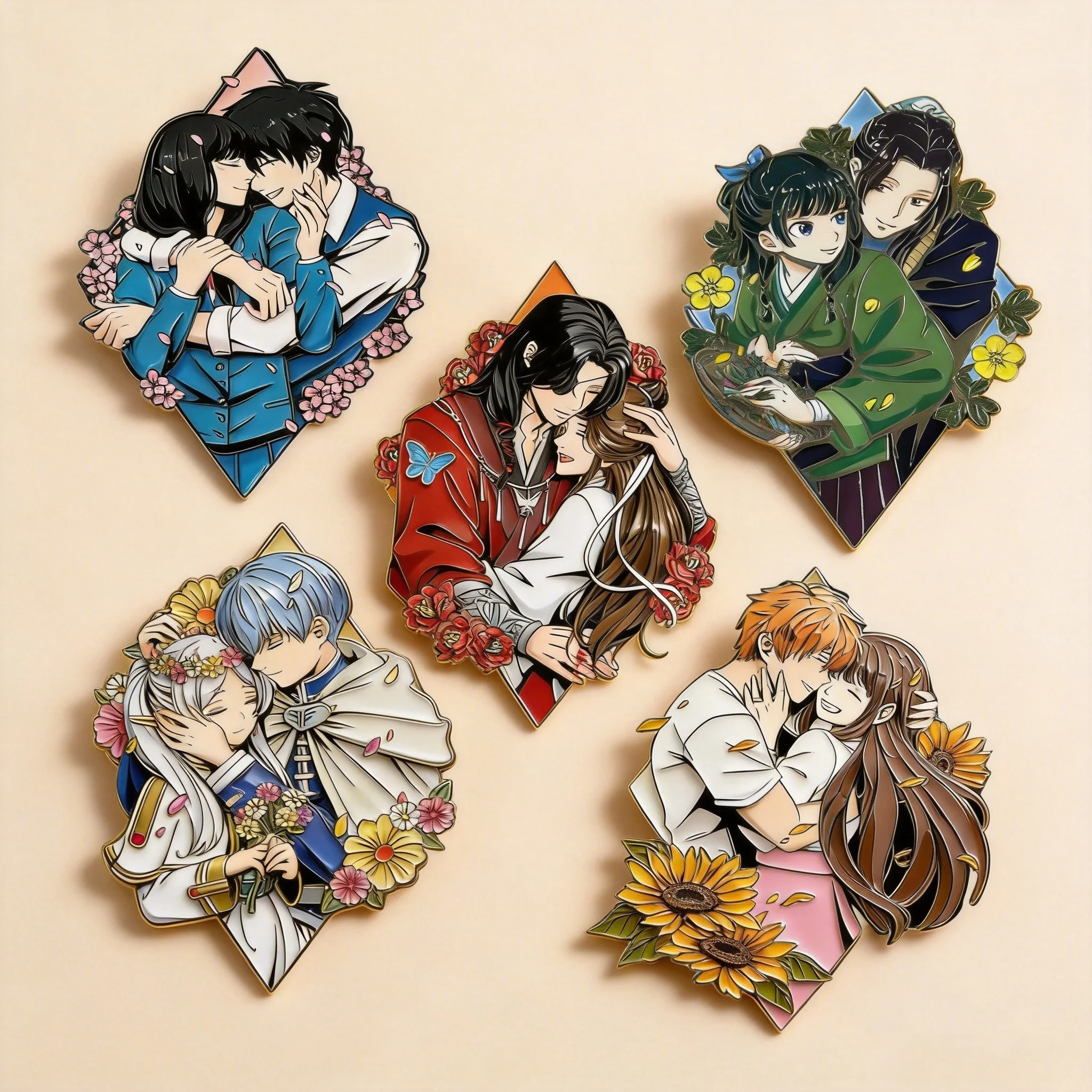 Face to face/Hand holding/Embracing Anime Couple Famous Scene Reproduction Double Enamel Pin