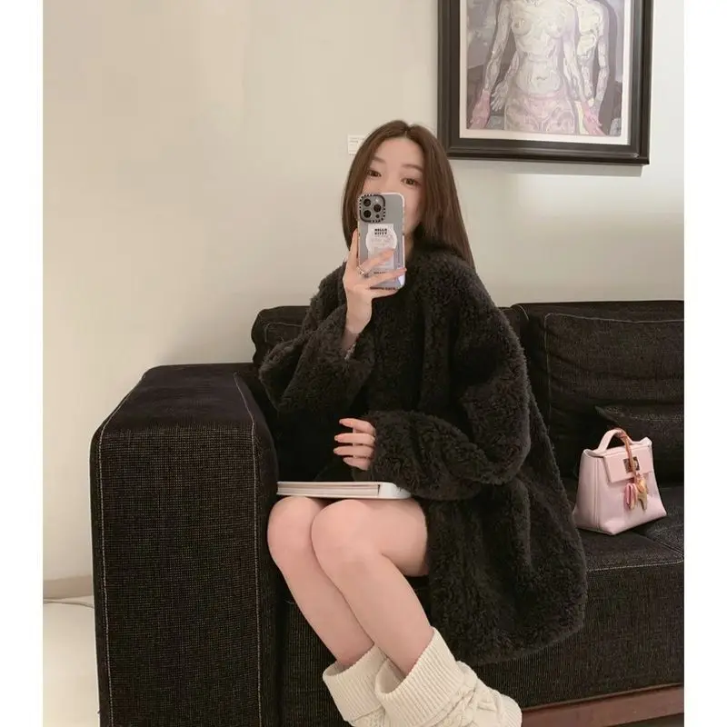 Liming Winter Chiato Round Neck 100% Lamb Fur Grass Teddy Curly Soft Sheep Scissors Coat