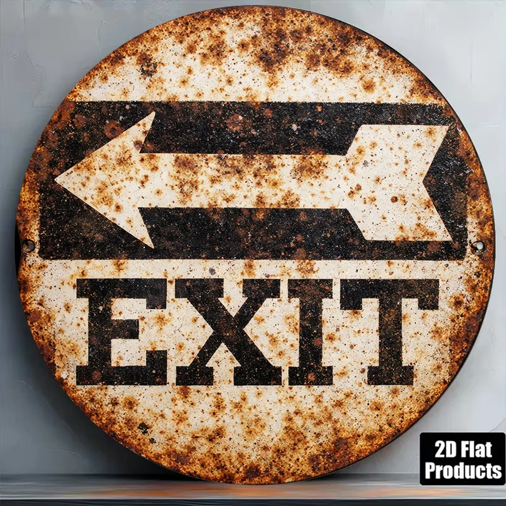 Emergency Exit Sign - 2D Metalen Bord 8x8in/20x20cm Retro Ronde