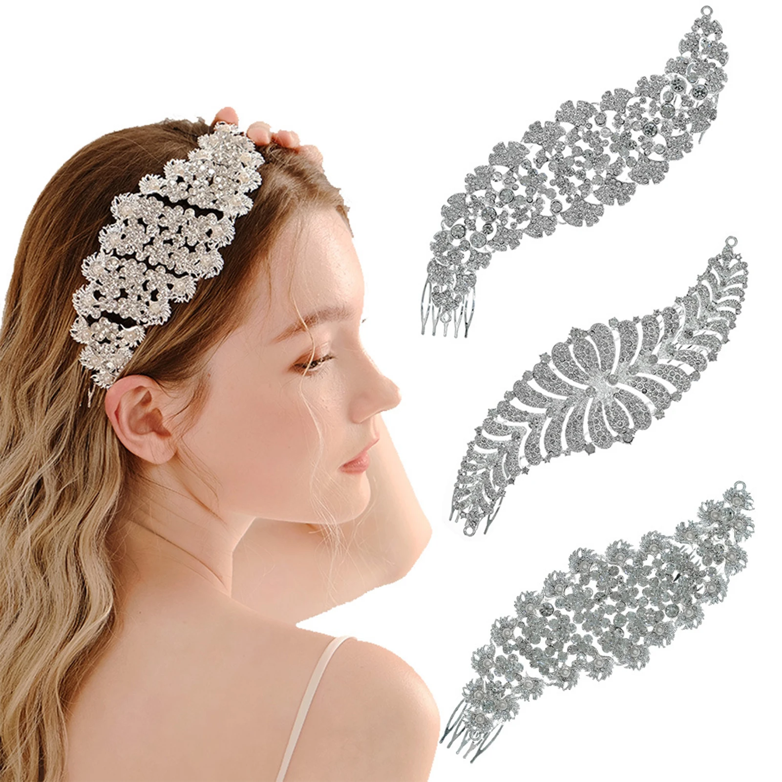 5 Teeth Hair Side Combs Hypo-allergenic Alloy Glittering Headgear for Valentine's Day Christmas Gift