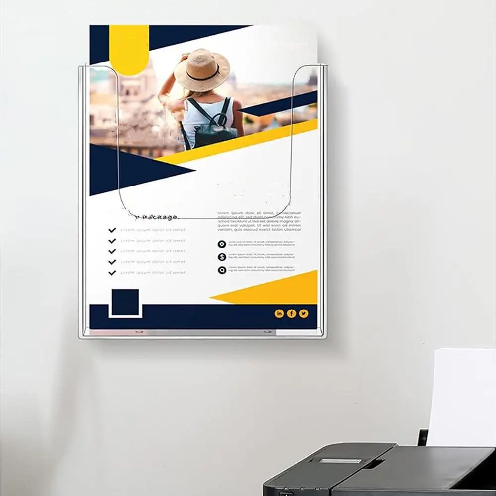 A4/A5 منظم الملفات المثبت على الحائط رف بلاستيكي شفاف رف الملفات طبقة واحدة حامل مجلد المستندات رف شاشة البيانات