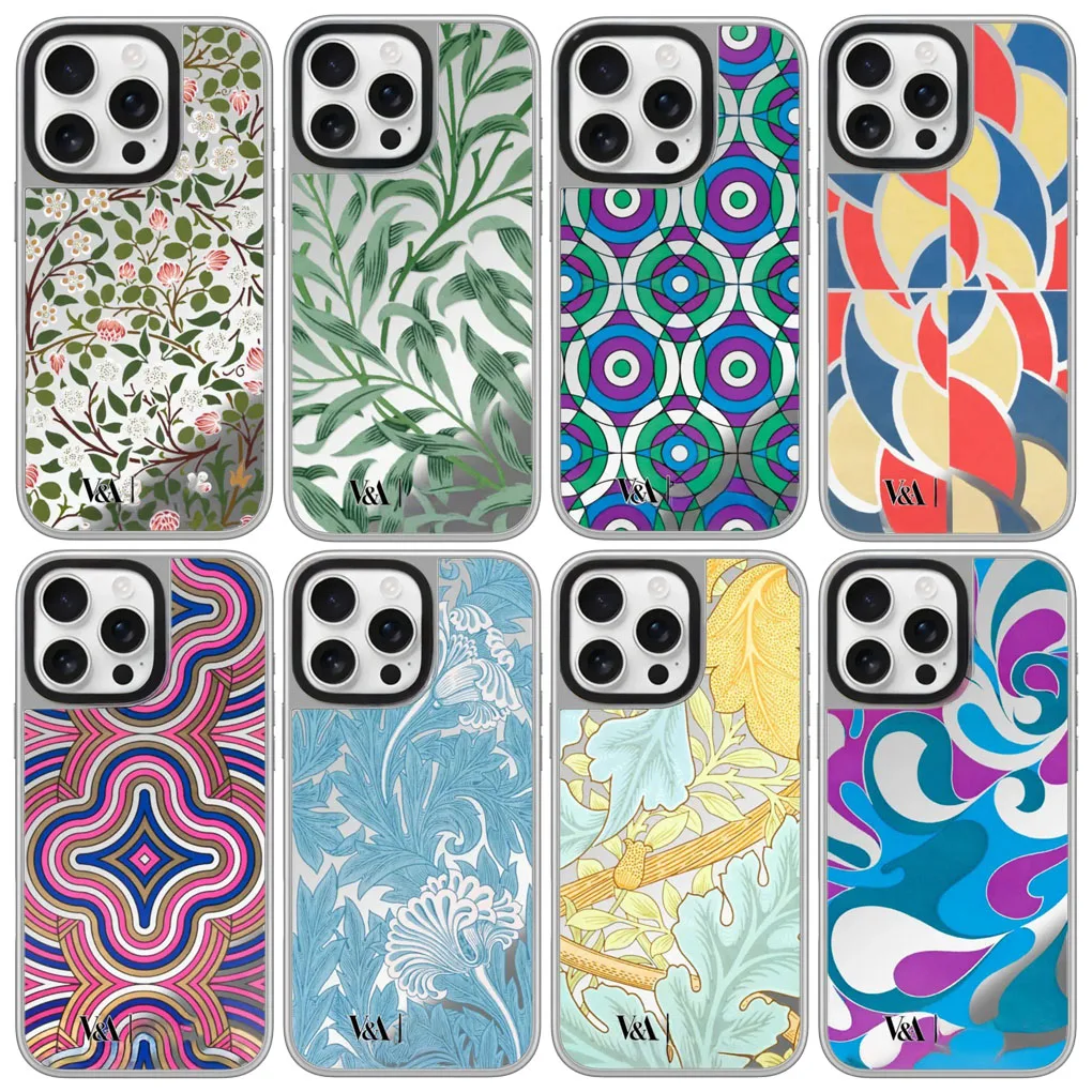 

Flowers and Plants Mirror Surface Silver Border Magnetic Phone Case Cover for IPhone 16 15 14 13 12 Pro Max Case