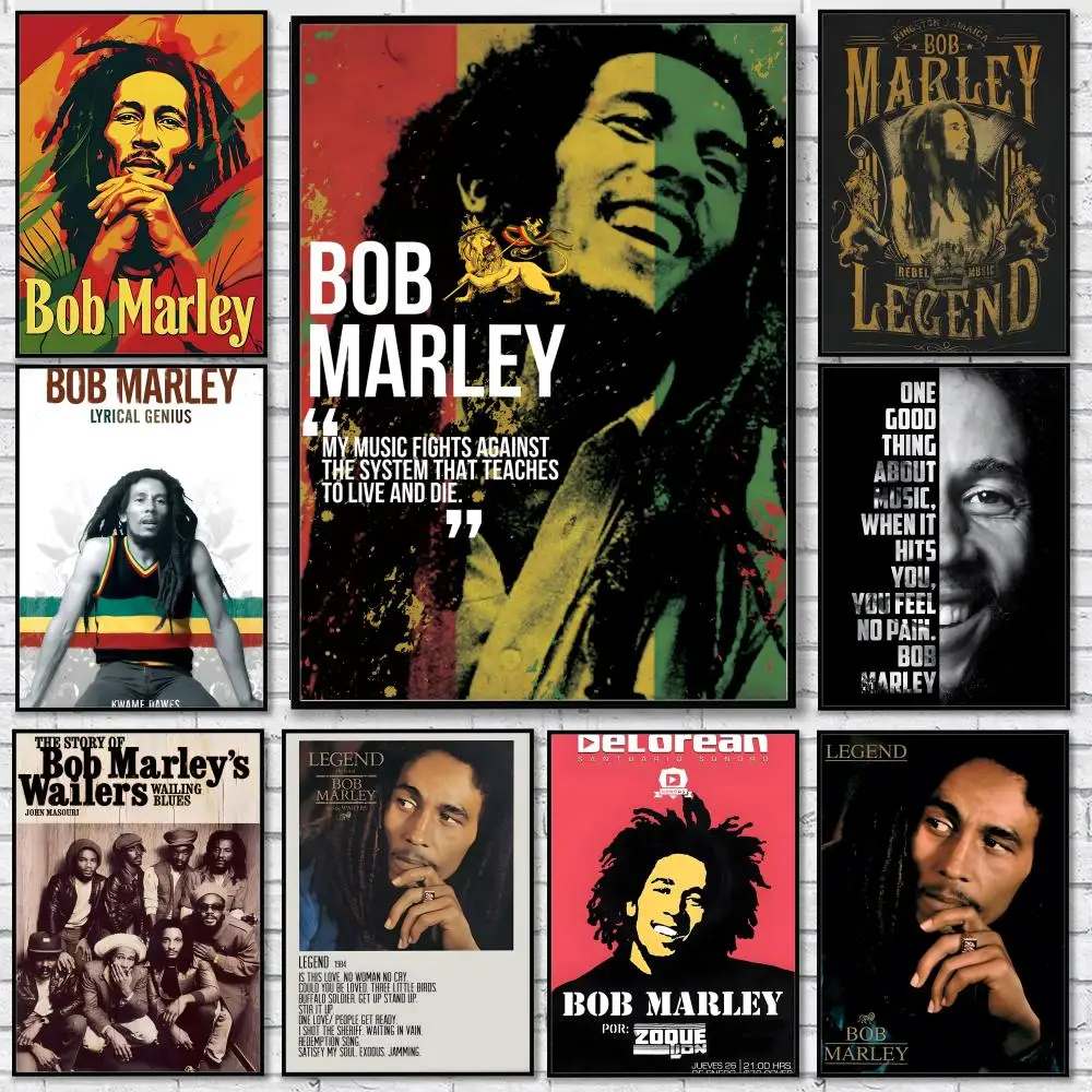 Pôster do lendário cantor de rock Bob Marley, adesivo de parede HD à prova d'água, pôster artístico autoadesivo, resistente ao desbotamento, decoração para casa e quarto
