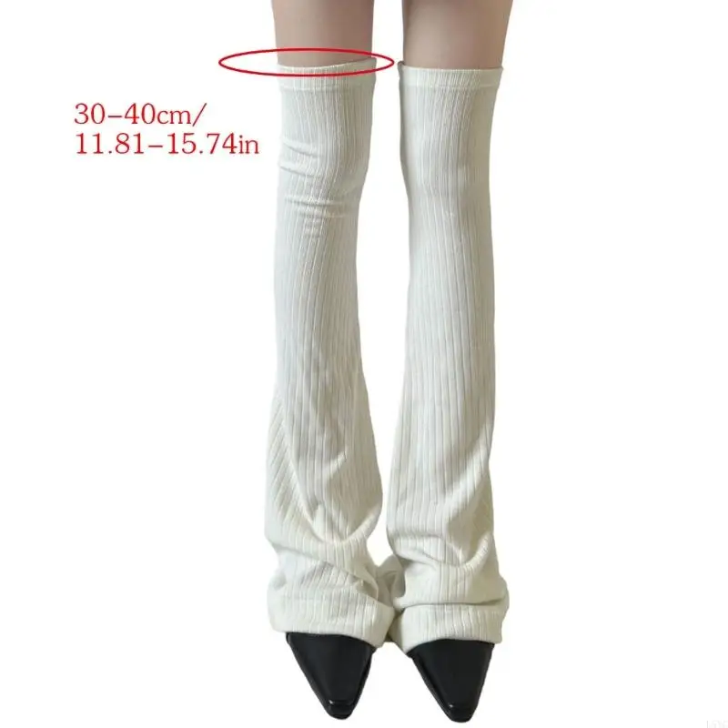 L5YC 여성용 무릎 플레어 레그 워머 골지 니트 허벅지 높은 긴 양말