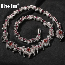 UWIN Iced Out Silver Color Red Eyes Chain Necklaces for Women Men Thrilled Claws Cubic Zirconia Hip Hop Jewelry for Gift