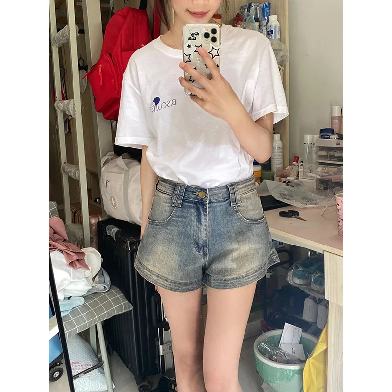 Novedad de verano, pantalones vaqueros finos holgados de cintura alta para mujer, pantalones calientes de pierna ancha acampanados, faldas ort sexis, pantalones vaqueros informales