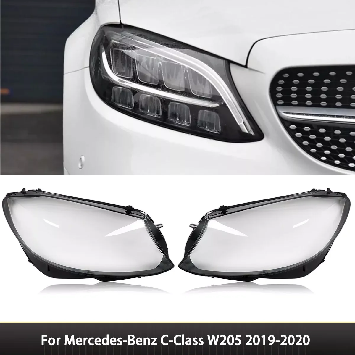 For Mercedes Benz W205 C180 C200 C260L C280 C300 2019-2020 L / R Car Headlamp Cover Transparent Lampshade Headlight Lens Shell