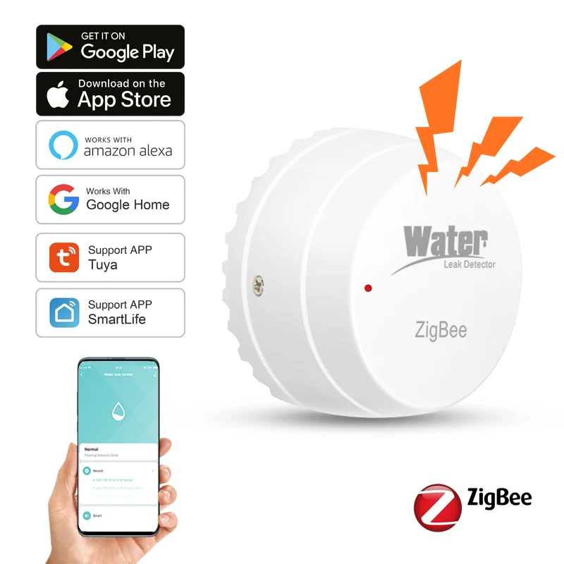 TUYA Zigbee Water Leak Detector Water Flood Sensor Smart Life APP Remote Monitoring Flood Alert Overflow Security On Site Alarm