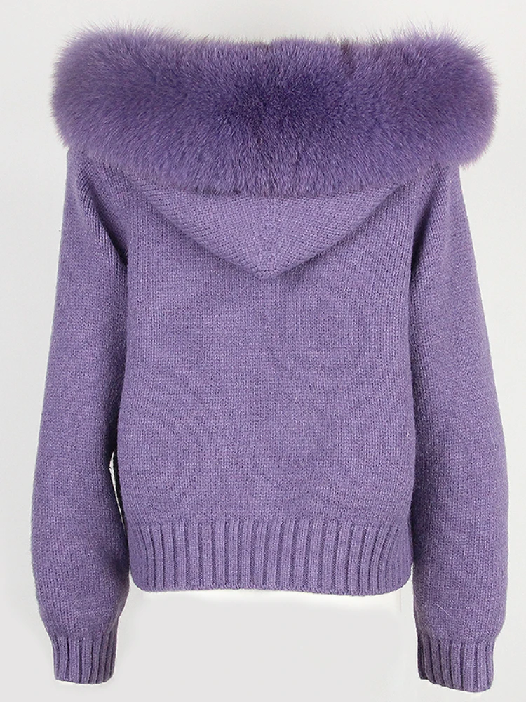 OFTBUY 2023 New Fashion Autumn Winter Casual Hooded Real Fox Fur Collar Short Knitted Jacket with Natural Warm Coat for Women
