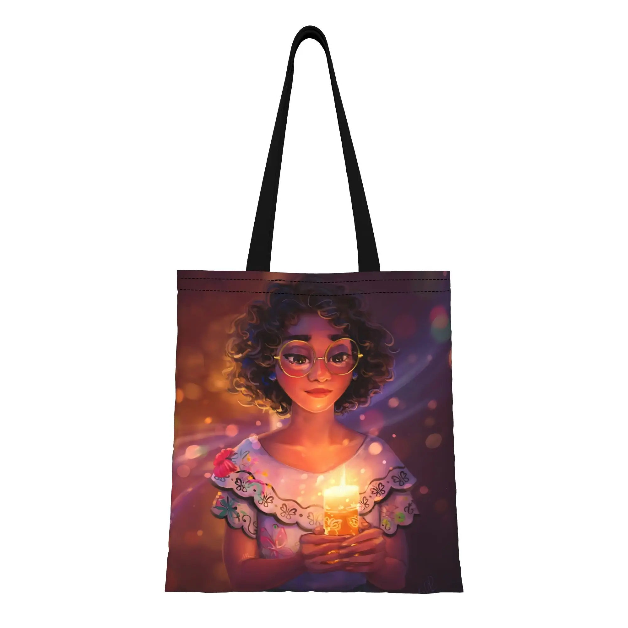 

1 шт., большая вместительная холщовая сумка-тоут с изображением Мирабель Мадригал из мультфильма Дисней «Энканто», складная, с шикарным узором, подарки