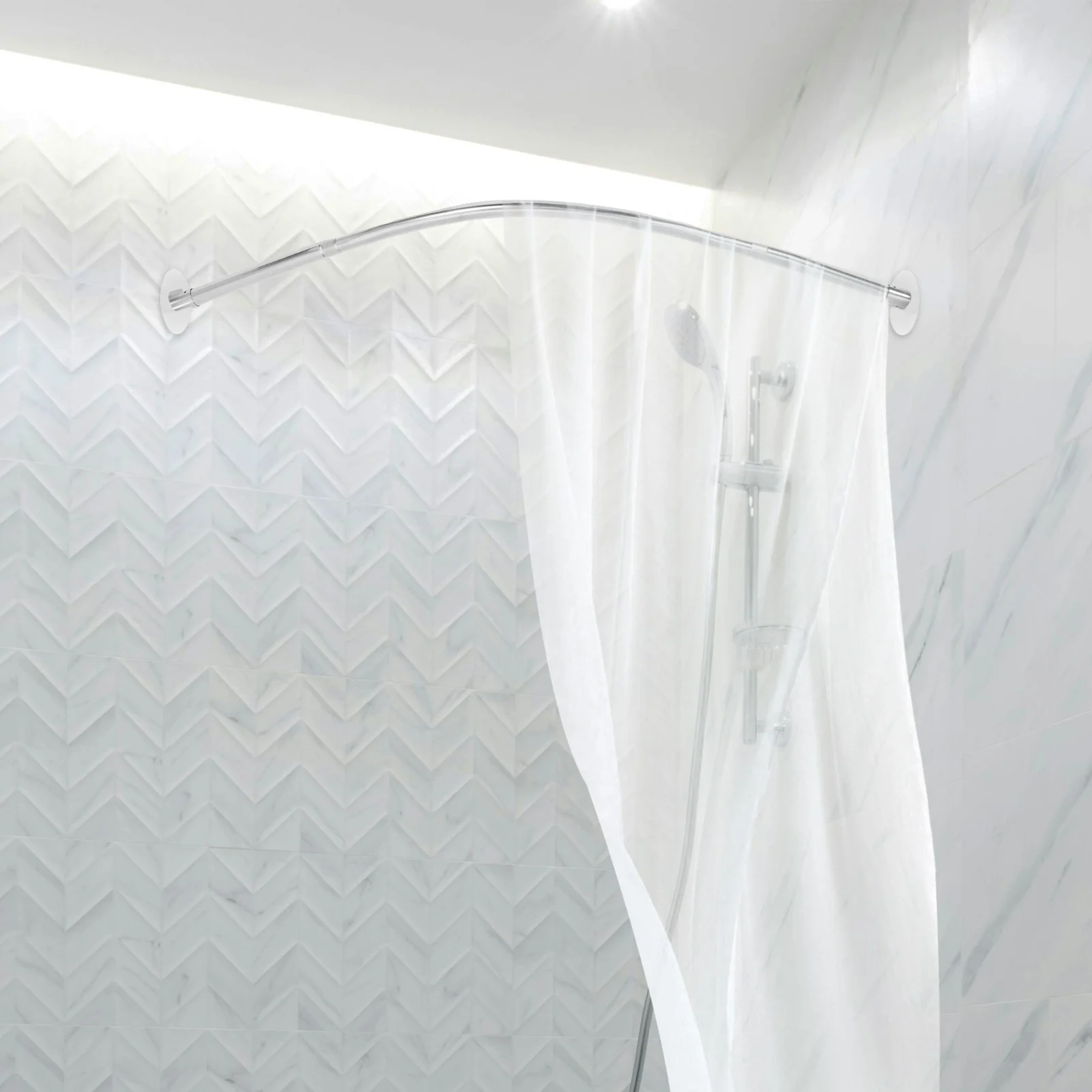 

Brushed Nickel Curved Shower Curtain Rod Telescopic Bathroom Rods Adjustable Shaped