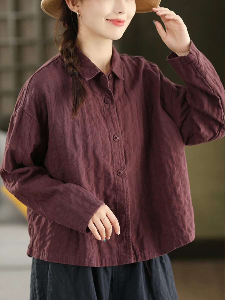 

Retro Waed Linen irt Women's Long Sve Turn-down Collar Loose Fit Breathable Comfortable Autumn Top Faionable Ele