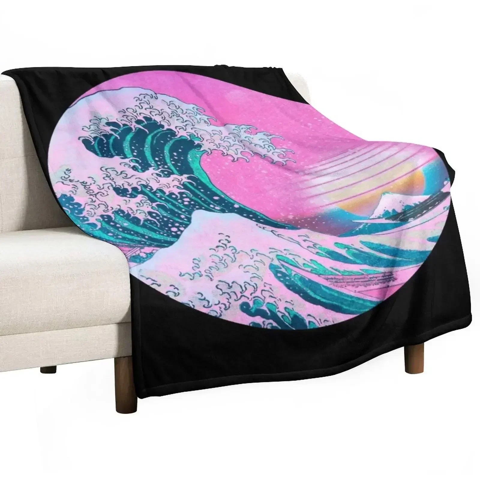 Vaporwave Aesthetic Great Wave Retro Sunset Throw Blanket Blankets For Baby Softest anime Blankets