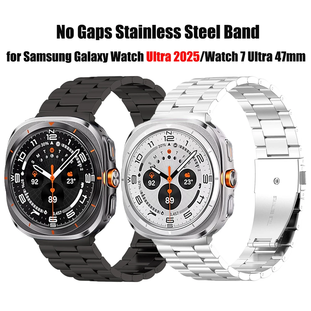 حزام من الفولاذ المقاوم للصدأ لساعة سامسونج جالاكسي الترا 2025 47 ملم حزام ساعة بدون فجوات لهاتف جالاكسي 7 الترا أساور معدنية للأعمال
