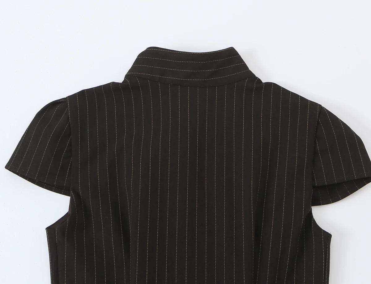 BSAY 2026 Neue Retro Preppy-Style Damen Bluse mit Stehkragen, Doppelreihig, Kurzarm, Schmal Geschnitten, Kariert und Gestreift, Arbeitsbluse – Detail 22