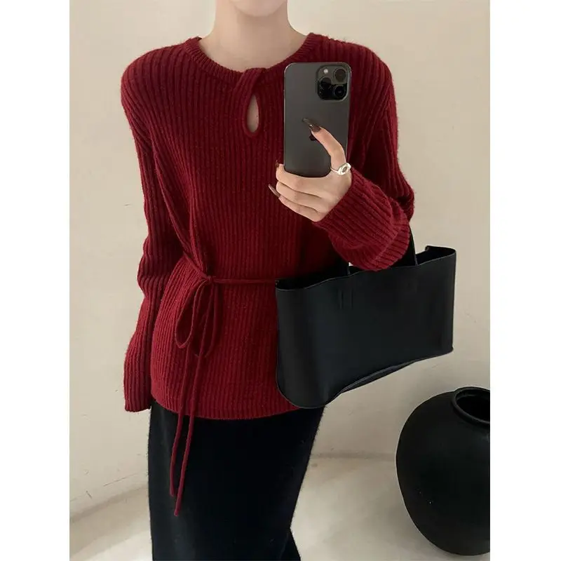 

Lace-up Loose Bottoming Top Knitting Jumpers Long Sleeve Blouse Pulls Femmes Ropa De Mujer Knitwear Warm Winter Women's Sweater