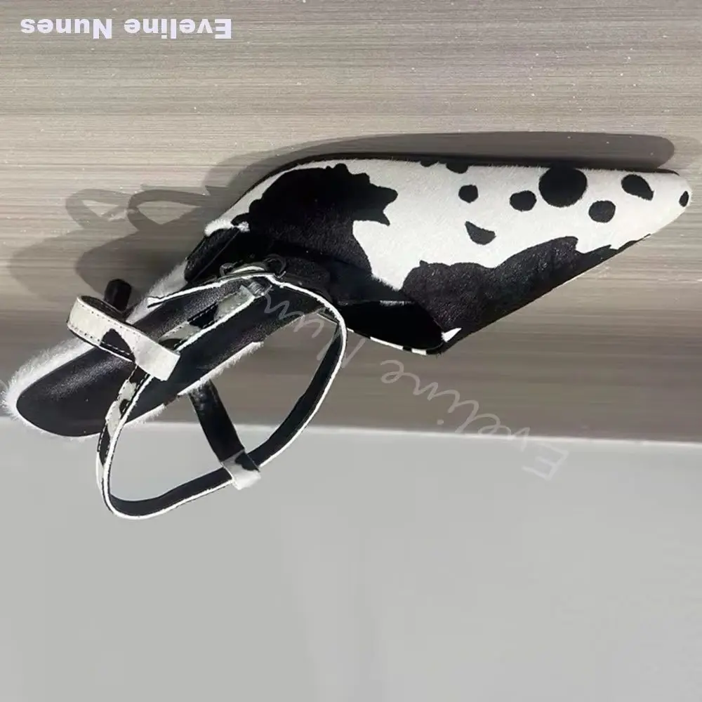 

Новые женские туфли на высоком каблуке из конского волоса с острым носком, с коровьим принтом, с ремешками на щиколотке, для вечеринок и свадеб, летние, сексуальные, женские туфли для вечеринок