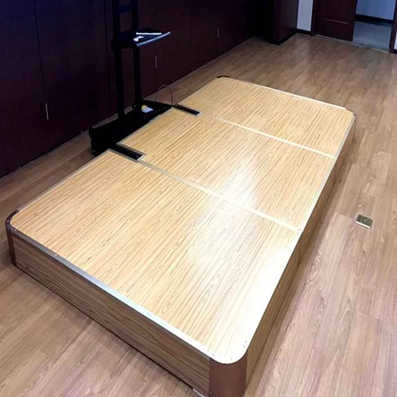 

Small semicircle indoor teacher mobile podium radian wood finished platform podium solid wood bar