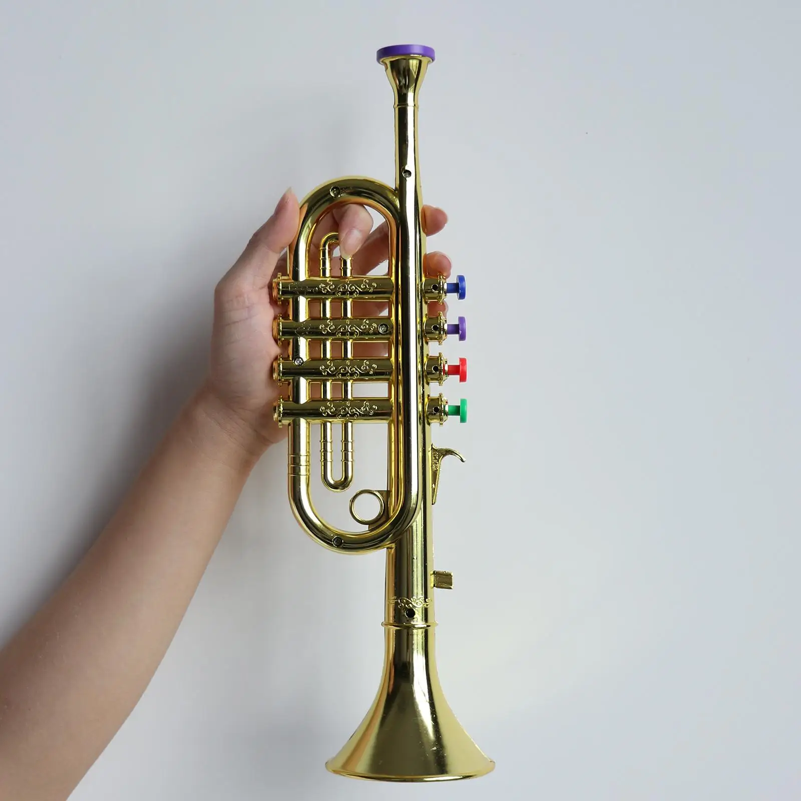 Gold 14-1/2 Inch Trumpet with 4 Colored Keys, Musical Wind Instrument Music Toys for Kids, Learning & Entertainment